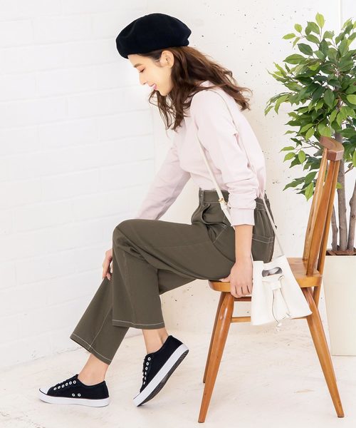 KOBE LETTUCE（コウベレタス）の「コットンツイルストレッチ配色ステッチハイウエストパンツ（その他パンツ・レディース・ブラック/ベージュ/カーキ・FREE）」の9枚目の写真