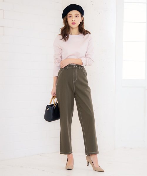 KOBE LETTUCE（コウベレタス）の「コットンツイルストレッチ配色ステッチハイウエストパンツ（その他パンツ・レディース・ブラック/ベージュ/カーキ・FREE）」の10枚目の写真