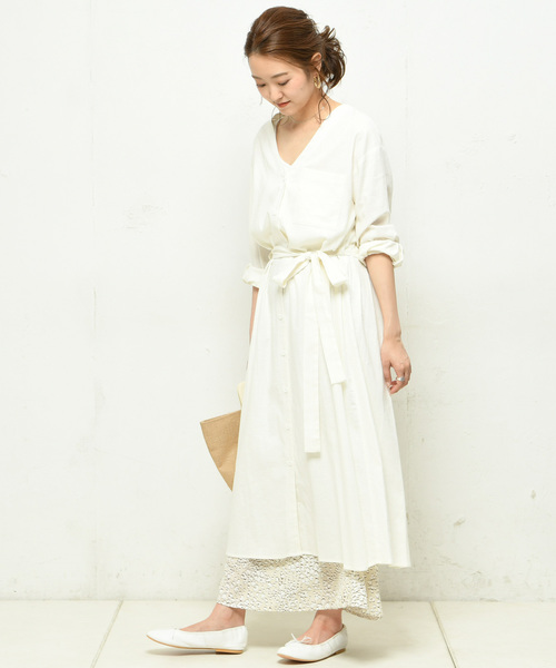 DouDou(ドゥドゥ)の「ロングシャツワンピース(ワンピース・レディース・ブラック/ベージュ/グリーン/アイボリー・FREE)」の10枚目の写真