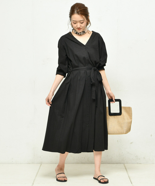 DouDou(ドゥドゥ)の「ロングシャツワンピース(ワンピース・レディース・ブラック/ベージュ/グリーン/アイボリー・FREE)」の18枚目の写真