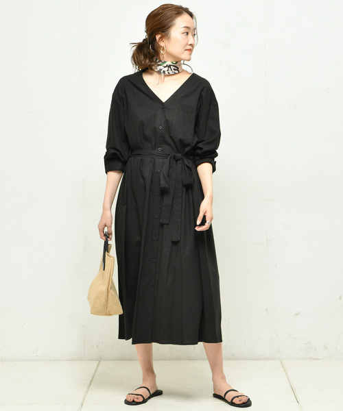 DouDou(ドゥドゥ)の「ロングシャツワンピース(ワンピース・レディース・ブラック/ベージュ/グリーン/アイボリー・FREE)」の21枚目の写真