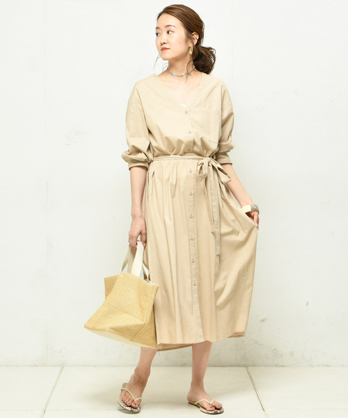 DouDou(ドゥドゥ)の「ロングシャツワンピース(ワンピース・レディース・ブラック/ベージュ/グリーン/アイボリー・FREE)」の22枚目の写真