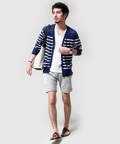 NANO universe(ナノユニバース)の「フレンチリネンマリンボーダーカーデ(カーディガン/ボレロ・メンズ・ホワイト/グレー/ネイビー・SMALL/MEDIUM/LARGE/X-LARGE)」の7枚目の写真