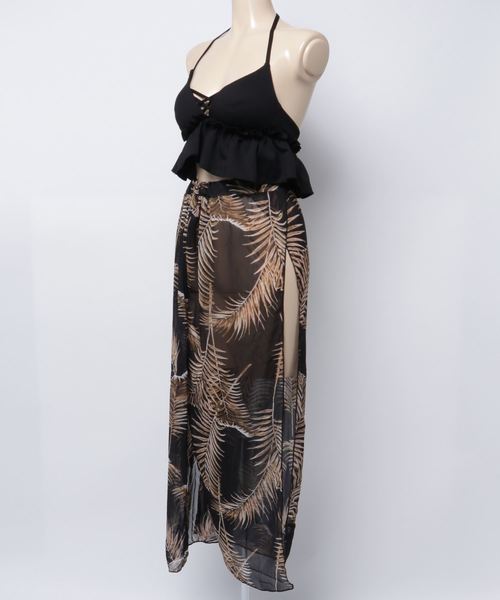 Dita（ディータ）の「【3点セット】シフォンスカート付きハイウエストビキニセットスウィムウェア【RT】（水着・レディース・ブラック/ホワイト・M/L/XL）」の3枚目の写真