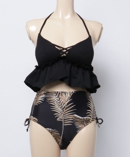 Dita（ディータ）の「【3点セット】シフォンスカート付きハイウエストビキニセットスウィムウェア【RT】（水着・レディース・ブラック/ホワイト・M/L/XL）」の5枚目の写真