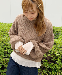 プリーツブラウス×ケーブルニットセット【ZOZOTOWN限定アイテム】