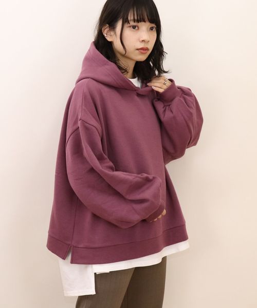 tiptop（ティップトップ）の「裏起毛ボリュームフーディー（パーカー・レディース・アイボリー/ブラック/ダークグレー/ブラウン/パープル・FREE）」の5枚目の写真