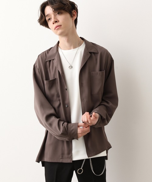 JUNRED(ジュンレッド)の「シルキードレープオープンカラーシャツ(シャツ/ブラウス・メンズ・サックスブルー/ダークブラウン/ベージュ/ブラック・L/S/M)」の2枚目の写真