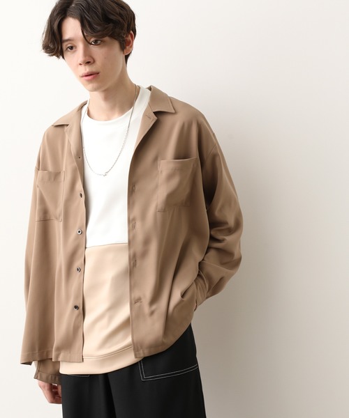 JUNRED(ジュンレッド)の「シルキードレープオープンカラーシャツ(シャツ/ブラウス・メンズ・サックスブルー/ダークブラウン/ベージュ/ブラック・L/S/M)」の3枚目の写真