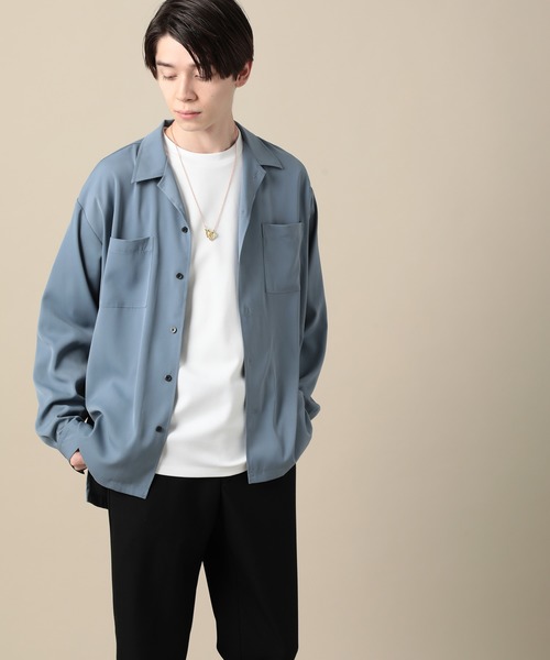 JUNRED(ジュンレッド)の「シルキードレープオープンカラーシャツ(シャツ/ブラウス・メンズ・サックスブルー/ダークブラウン/ベージュ/ブラック・L/S/M)」の4枚目の写真