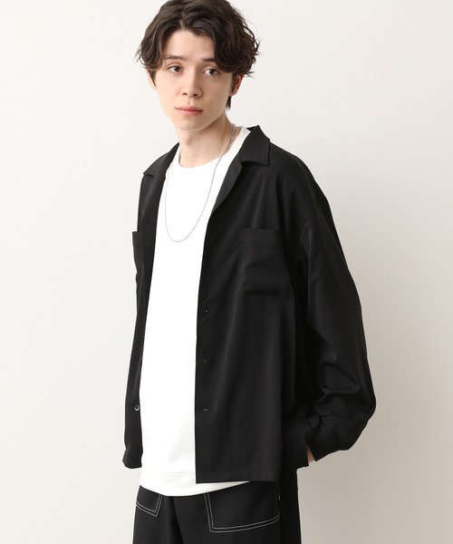 JUNRED(ジュンレッド)の「シルキードレープオープンカラーシャツ(シャツ/ブラウス・メンズ・サックスブルー/ダークブラウン/ベージュ/ブラック・L/S/M)」の1枚目の写真