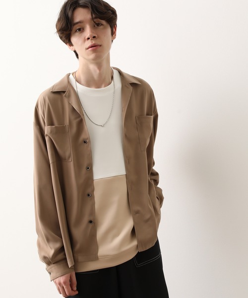 JUNRED(ジュンレッド)の「シルキードレープオープンカラーシャツ(シャツ/ブラウス・メンズ・サックスブルー/ダークブラウン/ベージュ/ブラック・L/S/M)」の12枚目の写真