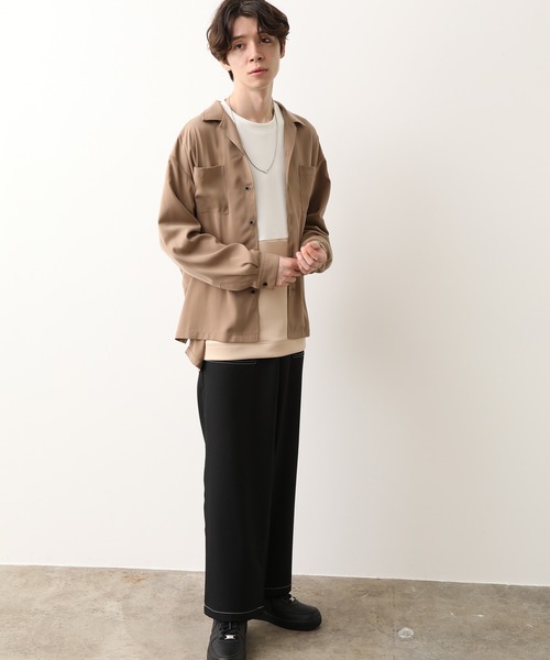 JUNRED(ジュンレッド)の「シルキードレープオープンカラーシャツ(シャツ/ブラウス・メンズ・サックスブルー/ダークブラウン/ベージュ/ブラック・L/S/M)」の11枚目の写真