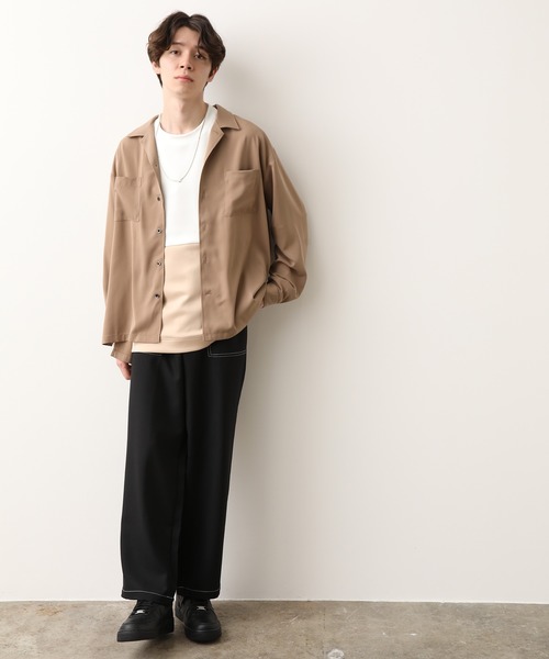 JUNRED(ジュンレッド)の「シルキードレープオープンカラーシャツ(シャツ/ブラウス・メンズ・サックスブルー/ダークブラウン/ベージュ/ブラック・L/S/M)」の10枚目の写真