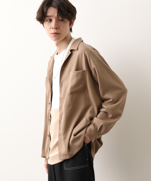 JUNRED(ジュンレッド)の「シルキードレープオープンカラーシャツ(シャツ/ブラウス・メンズ・サックスブルー/ダークブラウン/ベージュ/ブラック・L/S/M)」の8枚目の写真