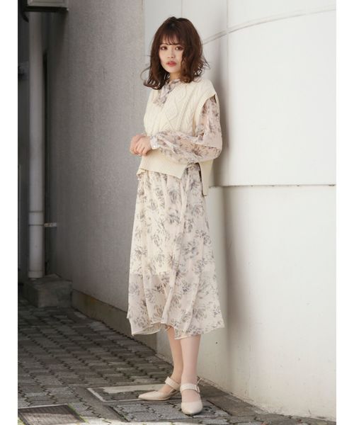 dazzlin（ダズリン）の「ラテフラワーマキシワンピース（ワンピース・レディース・ベージュ/オレンジ/グリーン・FREE）」の14枚目の写真