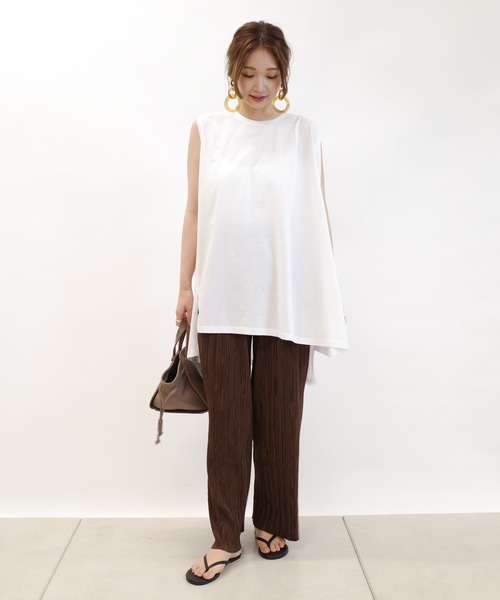 DouDou(ドゥドゥ)の「アシメヘムチュニックタンク(Tシャツ/カットソー・レディース・ベージュ/オフホワイト/スミクロ・FREE)」の13枚目の写真