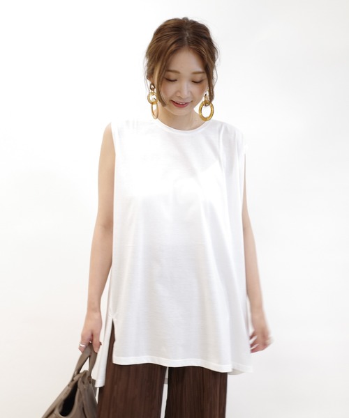 DouDou(ドゥドゥ)の「アシメヘムチュニックタンク(Tシャツ/カットソー・レディース・ベージュ/オフホワイト/スミクロ・FREE)」の16枚目の写真