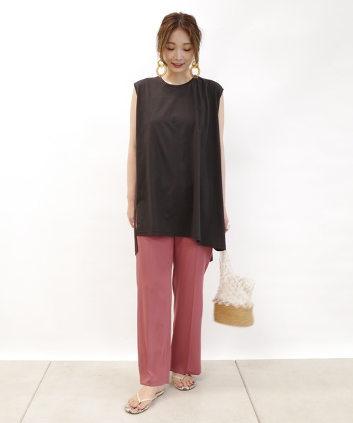 DouDou(ドゥドゥ)の「アシメヘムチュニックタンク(Tシャツ/カットソー・レディース・ベージュ/オフホワイト/スミクロ・FREE)」の19枚目の写真