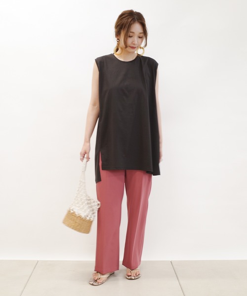 DouDou(ドゥドゥ)の「アシメヘムチュニックタンク(Tシャツ/カットソー・レディース・ベージュ/オフホワイト/スミクロ・FREE)」の20枚目の写真