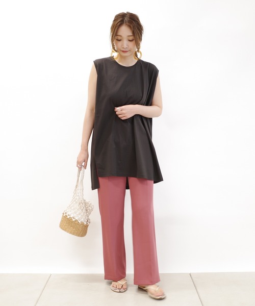 DouDou(ドゥドゥ)の「アシメヘムチュニックタンク(Tシャツ/カットソー・レディース・ベージュ/オフホワイト/スミクロ・FREE)」の22枚目の写真