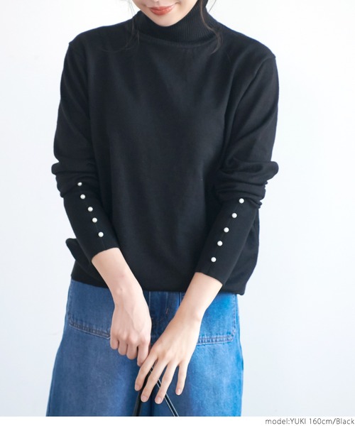 coca（coca）（コカ）の「袖パールニット（ニット/セーター・レディース・ベージュ/ブラック/ブルー・ONE SIZE）」の15枚目の写真
