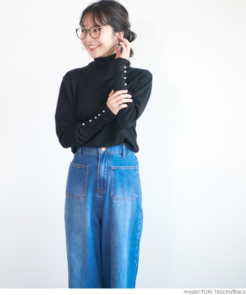 coca（coca）（コカ）の「袖パールニット（ニット/セーター・レディース・ベージュ/ブラック/ブルー・ONE SIZE）」の18枚目の写真
