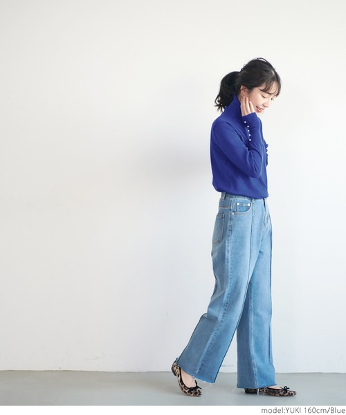 coca（coca）（コカ）の「袖パールニット（ニット/セーター・レディース・ベージュ/ブラック/ブルー・ONE SIZE）」の6枚目の写真