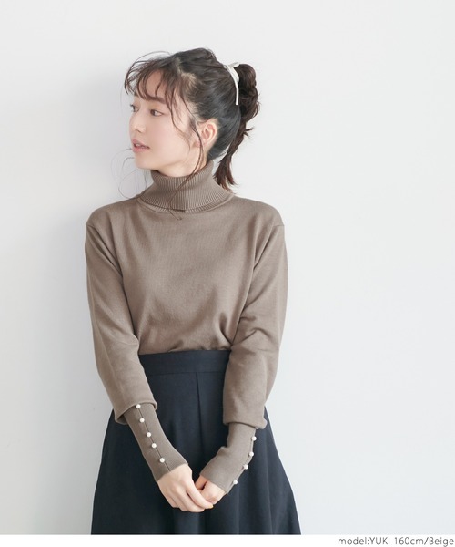 coca（coca）（コカ）の「袖パールニット（ニット/セーター・レディース・ベージュ/ブラック/ブルー・ONE SIZE）」の11枚目の写真