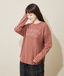 CUBE SUGAR（キューブシュガー）の「ワッフル ピグメント染め ロゴ刺繍 袖切替 クルーネック プルオーバー（Tシャツ/カットソー・レディース）」