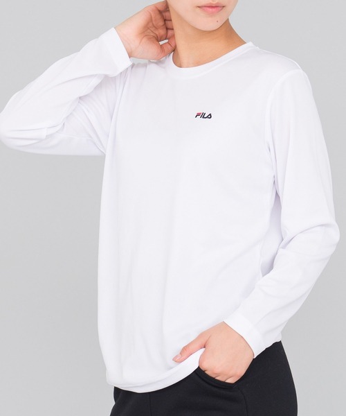 FILA(フィラ)の「【FILA/フィラ】ワンポイント デカロゴ プリント ドライ 長袖 Tシャツ ロンT クルーネック(Tシャツ/カットソー・レディース・ホワイト/ブラック/ネイビー/サックスブルー/ホワイト系その他/ブラック系その他/ブルー系その他/ピンク系その他/ライトピンク/ブルー系その他2・LL/M/L)」の3枚目の写真