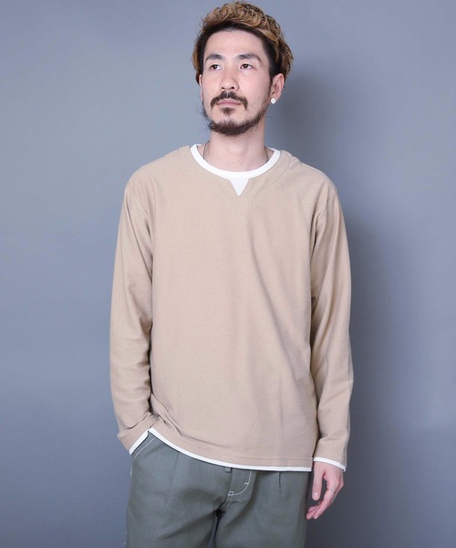 LB/S (エルビーエス)の「ブロックインレイフェイクキーネック 重ね着をしているようなフェイクレイヤード仕様 ロンT(Tシャツ/カットソー・メンズ・ベージュ/ブラック/ホワイト・MEDIUM/LARGE/X-LARGE)」の3枚目の写真
