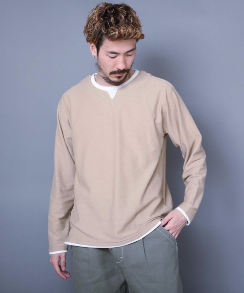 LB/S (エルビーエス)の「ブロックインレイフェイクキーネック 重ね着をしているようなフェイクレイヤード仕様 ロンT(Tシャツ/カットソー・メンズ・ベージュ/ブラック/ホワイト・MEDIUM/LARGE/X-LARGE)」の16枚目の写真