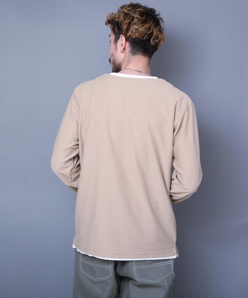 LB/S (エルビーエス)の「ブロックインレイフェイクキーネック 重ね着をしているようなフェイクレイヤード仕様 ロンT(Tシャツ/カットソー・メンズ・ベージュ/ブラック/ホワイト・MEDIUM/LARGE/X-LARGE)」の18枚目の写真