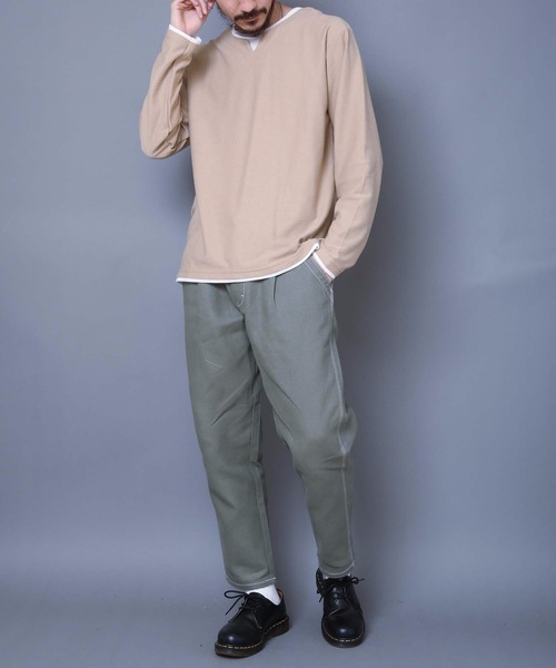 LB/S (エルビーエス)の「ブロックインレイフェイクキーネック 重ね着をしているようなフェイクレイヤード仕様 ロンT(Tシャツ/カットソー・メンズ・ベージュ/ブラック/ホワイト・MEDIUM/LARGE/X-LARGE)」の15枚目の写真
