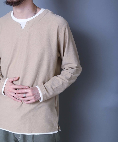 LB/S (エルビーエス)の「ブロックインレイフェイクキーネック 重ね着をしているようなフェイクレイヤード仕様 ロンT(Tシャツ/カットソー・メンズ・ベージュ/ブラック/ホワイト・MEDIUM/LARGE/X-LARGE)」の21枚目の写真