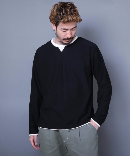 LB/S (エルビーエス)の「ブロックインレイフェイクキーネック 重ね着をしているようなフェイクレイヤード仕様 ロンT(Tシャツ/カットソー・メンズ・ベージュ/ブラック/ホワイト・MEDIUM/LARGE/X-LARGE)」の11枚目の写真