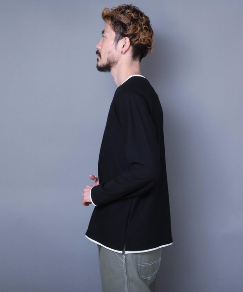 LB/S (エルビーエス)の「ブロックインレイフェイクキーネック 重ね着をしているようなフェイクレイヤード仕様 ロンT(Tシャツ/カットソー・メンズ・ベージュ/ブラック/ホワイト・MEDIUM/LARGE/X-LARGE)」の12枚目の写真