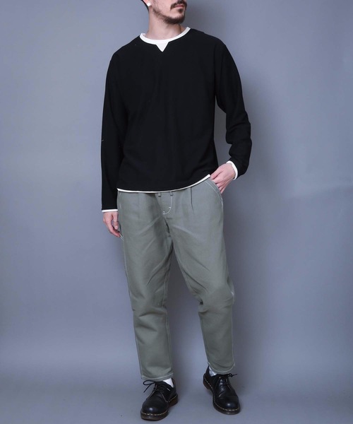 LB/S (エルビーエス)の「ブロックインレイフェイクキーネック 重ね着をしているようなフェイクレイヤード仕様 ロンT(Tシャツ/カットソー・メンズ・ベージュ/ブラック/ホワイト・MEDIUM/LARGE/X-LARGE)」の9枚目の写真