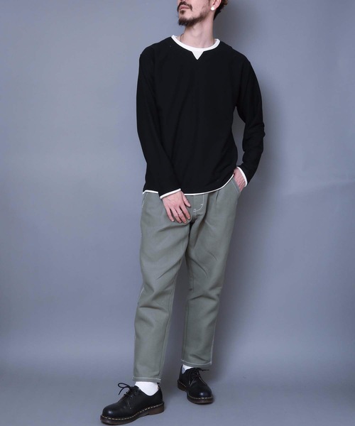 LB/S (エルビーエス)の「ブロックインレイフェイクキーネック 重ね着をしているようなフェイクレイヤード仕様 ロンT(Tシャツ/カットソー・メンズ・ベージュ/ブラック/ホワイト・MEDIUM/LARGE/X-LARGE)」の10枚目の写真