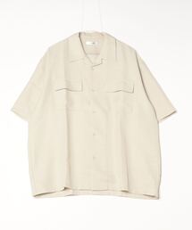 フェイクリネンオープンカラー半袖ビッグシャツ