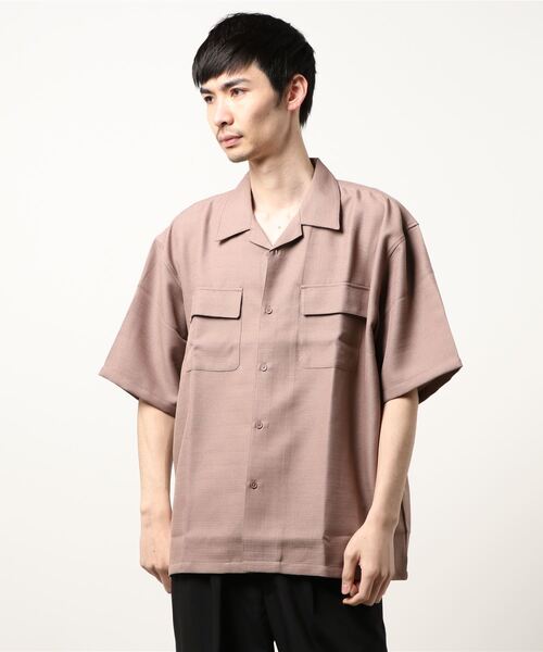 STYLEBLOCK(スタイルブロック)の「フェイクリネンオープンカラー半袖ビッグシャツ(シャツ/ブラウス・メンズ・ピンク/ネイビー/ベージュ/ブラック・L/M/LL)」の4枚目の写真