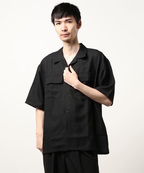 STYLEBLOCK(スタイルブロック)の「フェイクリネンオープンカラー半袖ビッグシャツ(シャツ/ブラウス・メンズ・ピンク/ネイビー/ベージュ/ブラック・L/M/LL)」の2枚目の写真