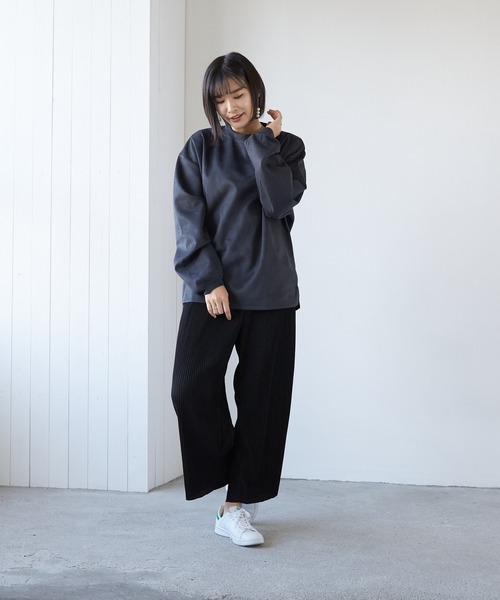 VIBGYOR(ヴィブジョー)の「VIBGYOR Select/クレープワイドパンツ(BL)(その他パンツ・レディース・ブラック/グレー/ブルーグレー/グレイッシュベージュ・MEDIUM/LARGE)」の5枚目の写真