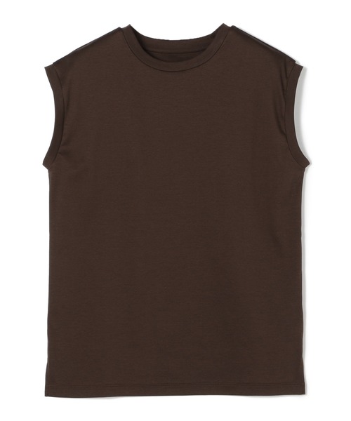 ESTNATION(エストネーション)の「ESTNATION / コットンスムースノースリーブTシャツ(Tシャツ/カットソー・レディース・ブラック/ネイビー/オフホワイト/キャメル/ダークブラウン/ライトグレー・FREE)」の4枚目の写真