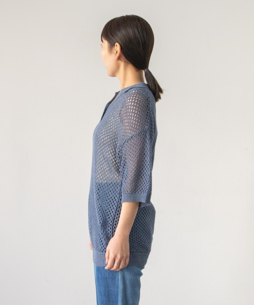 Kastane（カスタネ）の「メッシュ編みポロニット（キャミ付き）（ニット/セーター・レディース・グリーン系その他/インディゴブルー/オフホワイト・FREE）」の16枚目の写真