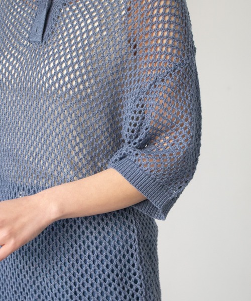 Kastane（カスタネ）の「メッシュ編みポロニット（キャミ付き）（ニット/セーター・レディース・グリーン系その他/インディゴブルー/オフホワイト・FREE）」の11枚目の写真