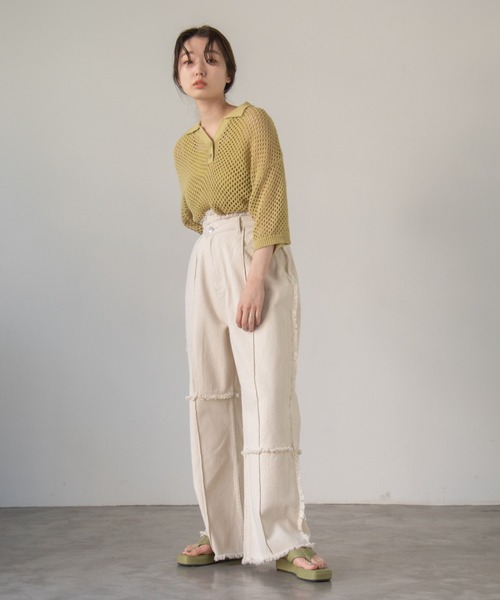 Kastane（カスタネ）の「メッシュ編みポロニット（キャミ付き）（ニット/セーター・レディース・グリーン系その他/インディゴブルー/オフホワイト・FREE）」の17枚目の写真