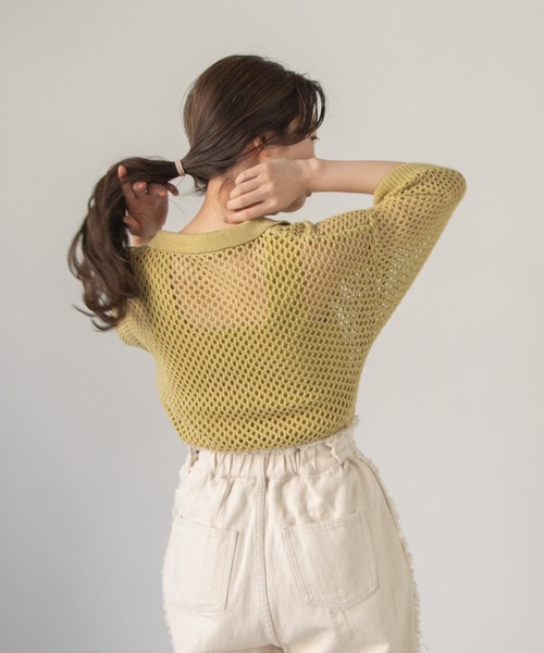 Kastane（カスタネ）の「メッシュ編みポロニット（キャミ付き）（ニット/セーター・レディース・グリーン系その他/インディゴブルー/オフホワイト・FREE）」の8枚目の写真