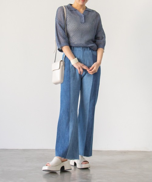 Kastane（カスタネ）の「メッシュ編みポロニット（キャミ付き）（ニット/セーター・レディース・グリーン系その他/インディゴブルー/オフホワイト・FREE）」の21枚目の写真